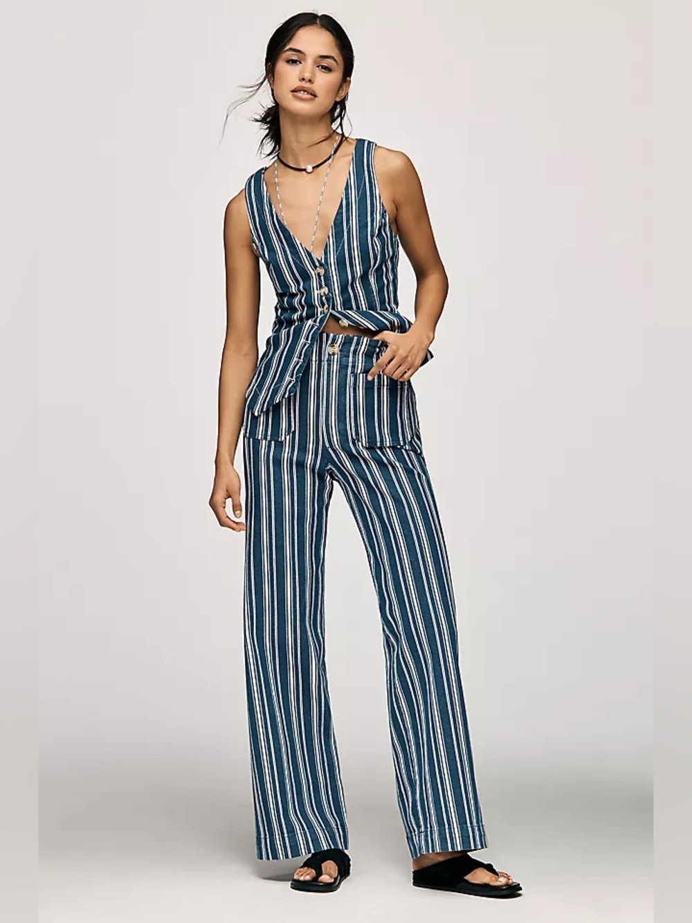 Anthropologie Maeve Colette Striped Full Length Wide Leg Pants Tall Long